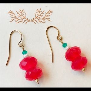 Raspberry Quartz Gold Dangle Earrings